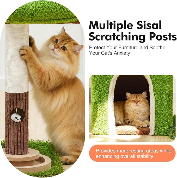 Cat Tree Tower with Large Cat House,Three Platforms Jumping and Sleeping for Cats Multi-Functional for Kittens and Adult Cats (Green)