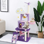 Lucky Monet Cute Cat Tower 65 Inches, Unique Cat Tree Large Tall for Indoor Cats, Purple Pink Cloud Big Cat Tree Cat Castle Mansion Condo for Large Cats Activity Trees with Scratching Post Hammock