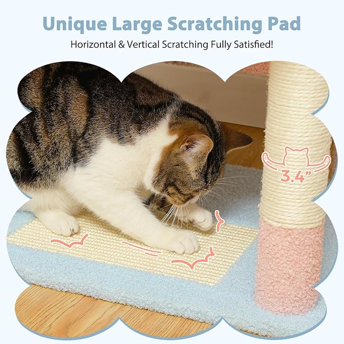 PAWZ Road Flower Cat Tree, 72 Inches Large Cat Tower with Steel Frame Hammock and 7 Scratching Posts, Tall Cat Tree with 2 Condos and Perches for Large Indoor Cats - Blue