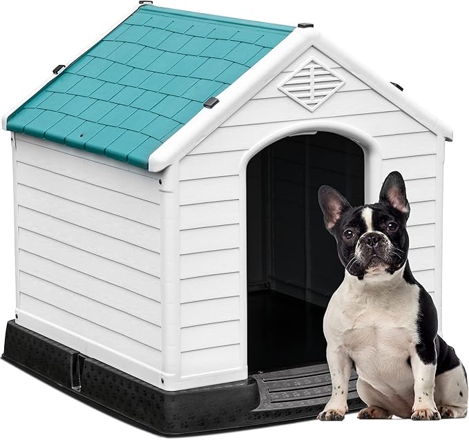 YITAHOME Plastic Dog House, Waterproof Indoor Outdoor Doghouse for Large or Small Dog, with Air Vents and Elevated Floor, Easy Assemble and Clean