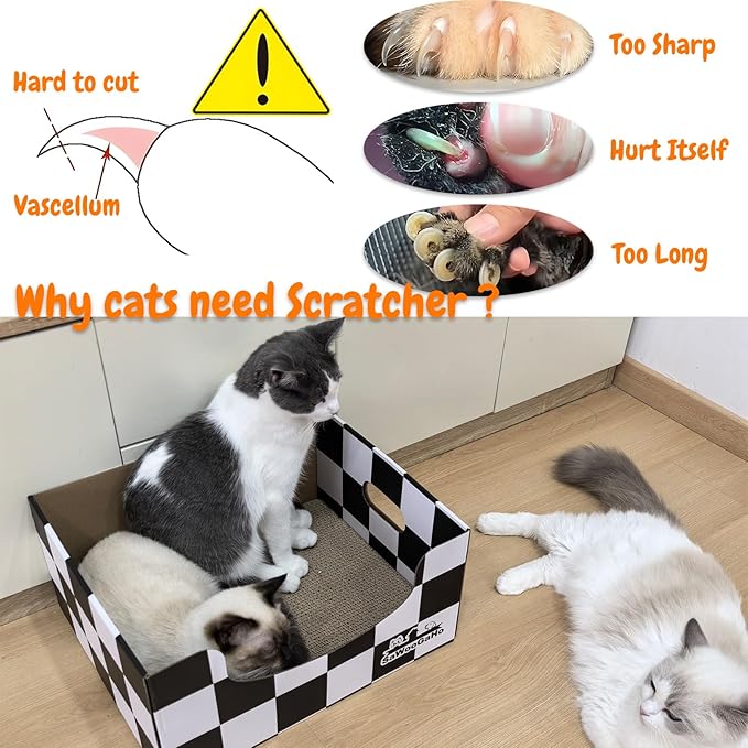 Extra Large Cat Cardboard Scratch with Box Bigger Space Double-Sided Scratching Refillable Pad Scratcher Board Window Handle Design Easy to Clean Scraps Scratched Bed for Indoor Cats
