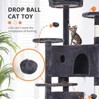 Heavy Duty Cat Tree, 70 Inch Tall Tower With 3 Top Perches Platforms & 2 Cozy Condos, Climbing Tower With Ladders & Sisal Pole, Scratching Tree for Large Cats Play House, Ashy