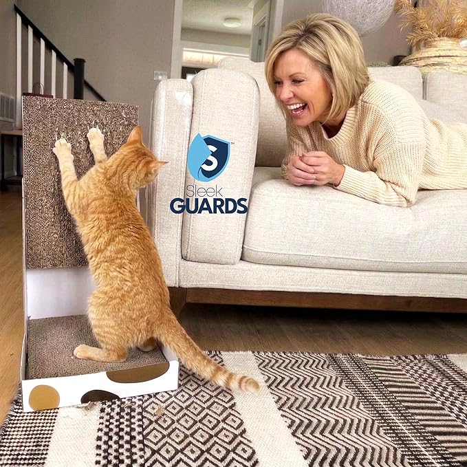 Cat Scratch Furniture Protector, 12-Pack Double-Sided Couch Protector from Cat Claws — Sticky Anti-Scratch Training Tape Sheets for Sofa, Door & Corner, Clear Cat Deterrent