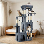 Cat Tree 61" Tall, Sisal Wrapped Scratching Post, Cat Nest, Hanging Ball, Extended Platform