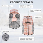 BEAUTYZOO Dog Winter Coat with Harness Built in, Reflective Plaid Puffer Vest Waterproof for X-Small Dogs, Fleece Warm Puppy Zipped Jacket with D Ring, Pet Cold Weather Sweater Clothes, Brown XS