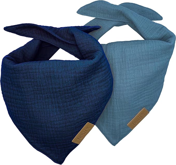 Premium Cotton Dog Bandanas - 2 Pack - Adjustable Fit - Washable - for Small, Medium & Large Breeds - Girl & Boy Dog Accessories - Multiple Sizes (Midnight Blue & Slate Blue, Small)