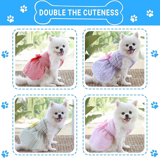 TAPBULL Dog Dresses, Fashionable Pet Dog Clothes, Cute Cat Birthday Dress Outfit (Blue/Red/Pink/Pink-Blue/Yellow-Blue 5-Pack), X-Large