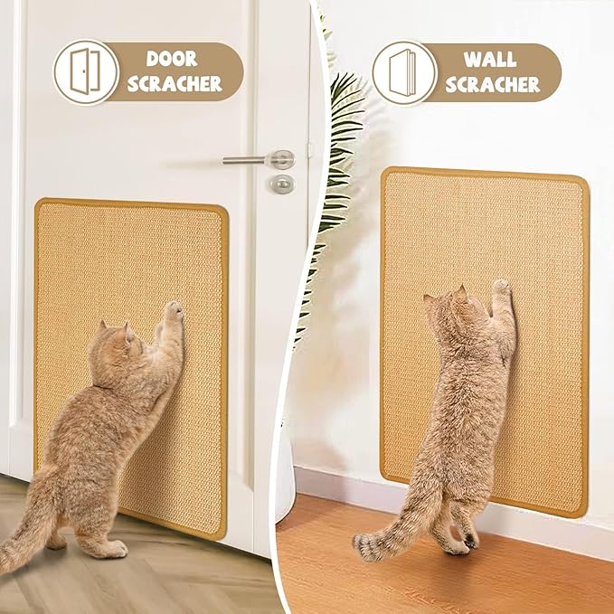 2 Packs Sisal Fabric Large 23.6" x 15.7" Scratching Pad for Indoor Cats with Adhesive Hook Loop Tape, Carpet Cat Scratching Mat Sisal, Cat Scratching Rug Wall Scratchers for Indoor