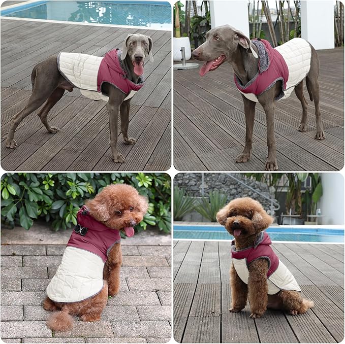 Detachable Hooded Dog Coat with Harness for Large Dogs,Super Warm Fleece Puppy Jacket for Cold Winter Doggie Coats,Red XXXL