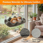 Homegroove Cat Window Perch, 24 x 12 Inch Foldable Cat Hammock for Window with 4-Sided Bolster & 4 Large Suction, Cloud Shape Cordless Window Bed for Indoor Cats (Gray, Large(24'' x 12''))