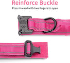 Dog Collar Tactical Highly Reflective Military Pet Collar Nylon with a American Flag Patch and a American Flag Pendant K9 Collar with Metal Buckle and Control Handle for XL Pink