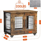 Lulive Small Dog Crate Furniture Set of 2, Dog Kennel Indoor Double Doors Wooden Dog Cage, 27' Heavy Duty Dog Crate with Cushion & Wheels, End Table Pet House Chew-Resistant Up to 30 lb, Rustic Brown