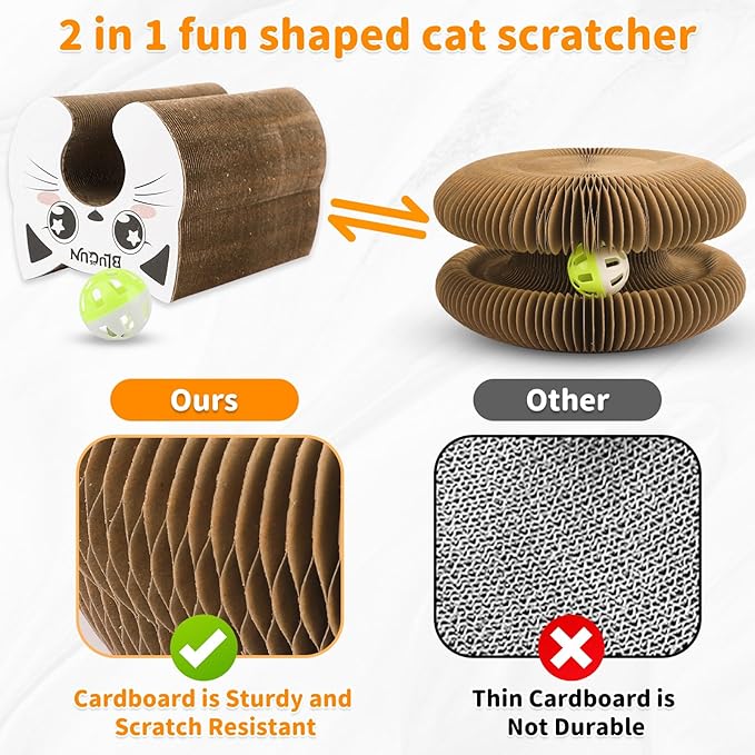 1Pack Kitty Curls Cat Accordion Physical Exercise for Indoor Cats Toy Magic Organ Thickened Kitty Head Organ with 1Pack Cat Nail Clipper