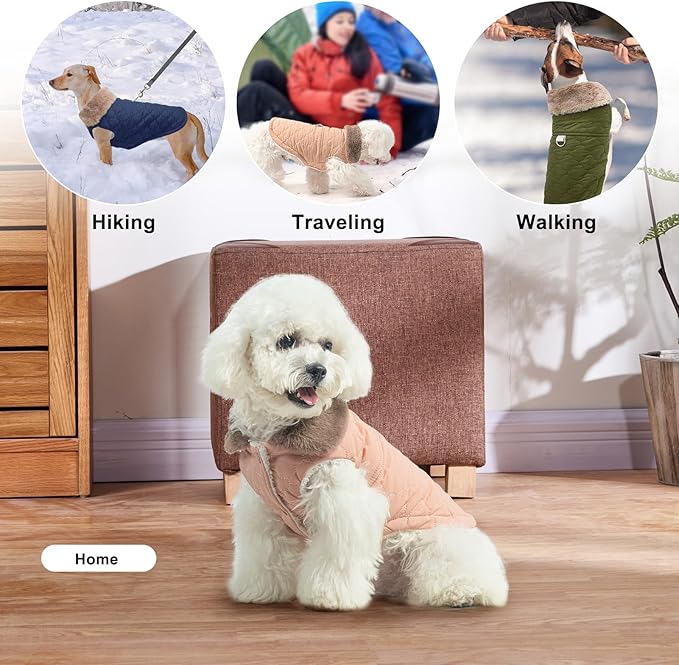BEAUTYZOO Winter Dog Coat with Harness Built in, Warm Dog Puffer Jacket Vest Padded Fleece Cold Weather Coats Windproof Waterproof Snow Jackets Clothes for Small Medium Puppy, Pink XS