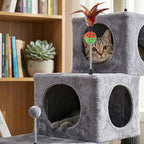 ROYPET Cat Trees with Three Cat Houses Condos with Scratch Posts and Cat Toys,Grey
