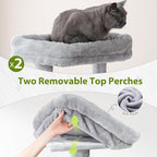 Tall Cat Tree, Large Cat Tower for Adult Cats, 80.7'' (205cm) Heavy-Duty Cat Tree House for Indoor Cats 20 lbs+ with Scratching Posts, 2 Top Perches/Condos, Hammcok, Light Gray GCT034W