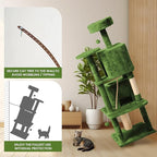 58in Large Cat Tree Tower for Indoor Cats with Soft Plush Hang Ball, Two Condos, Sisal Scratch Posts & Rope Play for Kittens/Adult Cats, Green