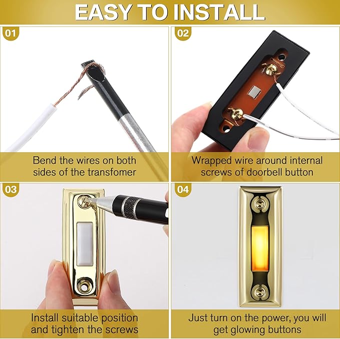 Dreyoo Metal Doorbell Push Button, Heavy Duty Metal Door Bell Wired Button LED Lighted Wall Mounted Doorbell Push Buttons for Home, Universal Garage Door Opener Switch Property in Copyright(Gold)