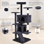54" Cat Tree, Cat Tower for Indoor Cats, Cat Jumping Platform & Cat Scratching Post, Cat Condo with Spacious Cat Bed Cave & Hidden Space, Dark Gray