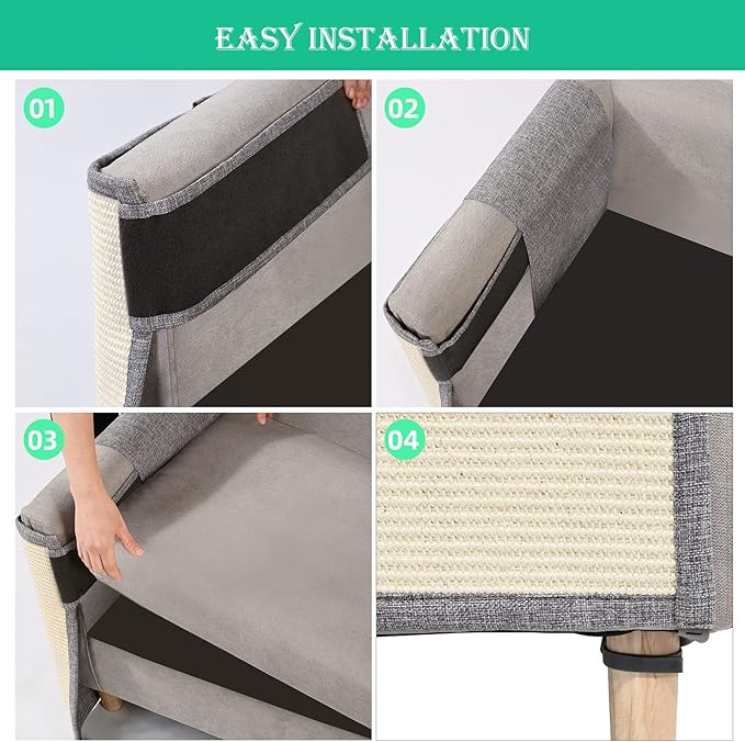 Cat Scratch Couch Sofa Protector with Natural Sisal for Protecting Furniture Couch Chair Sofa Light Grey