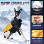 SPACE LION Dog Puffer Jacket, Down Winter Coat, Durable Outdoor Coat for Cold and Windy Conditions, Lightweight & Adjustable Fit Coats for Large Dogs,(BlackKhaki, Size22/XL+)