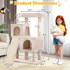 36 Inches Cat Tree for Indoor Cats, Multi-Level Cat Tower with Scratching Posts, Ramp, Plush Perch & 2 Condos, Stable for Multiple Cats Kittens House & Small Room, Beige