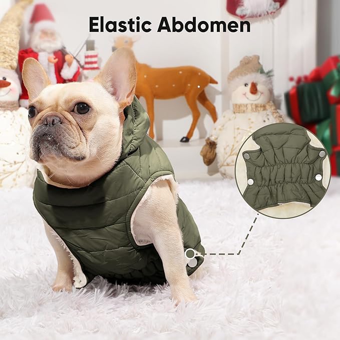 Fleece Lining Dog Hoodie with Harness Built in,Extra Warm Small Dog Jacket in Winter Puppy Coats with Drawstring Hooded,Green XS