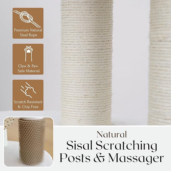 PetPals® Pharaoh 5-Level Cat Tree with Recycled Paper Rope Baskets, Sisal Scratching Posts, Teaser Toy, Massager, Eco-Friendly Boho Cat Furniture for Cats Up to 15 lbs
