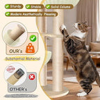 Tinnmao 53'' Solid Wood Cat Tree for Large Cats, Natural Sisal Scratching Post, Hand Woven Rattan Basket, High-end Luxury Design with Washable Plush Pad, Easy to Clean
