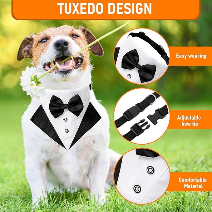 Dog Collar Tuxedo for Dogs, Wedding Dog Collar with Bow Tie, Adjustable Pet Collar Birthday Bandana with D Ring,Formal Dogs Outfit,Valentines Halloween Cosplay for Small Medium Large Dogs (Large)