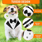 Dog Tuxedo with Bow Tie,Wedding Dog Collar with Bow Tie, Adjustable Pet Collar Birthday Bandana with D Ring,Formal Dogs Outfit,Valentines Halloween Cosplay for Small Medium Large Dogs (Medium)
