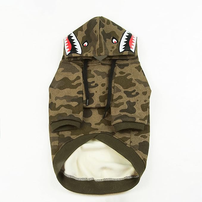 Camo Dog Hoodie Dog Clothes Extra Warm Fleece Lining Stretchy Fit for Small Medium Large Dogs (Camo, Small)