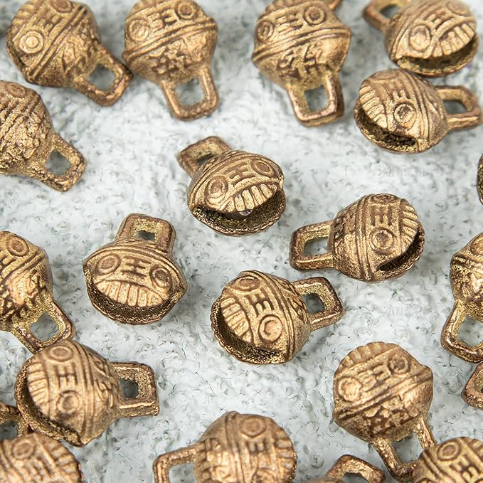 AUEAR, 30 Pack Vintage Brass Bells Mini Jingle Bell DIY Craft 11mm Small Tibetan for Jewelry Making Charms Pendants Wind Chimes Home Door Decor