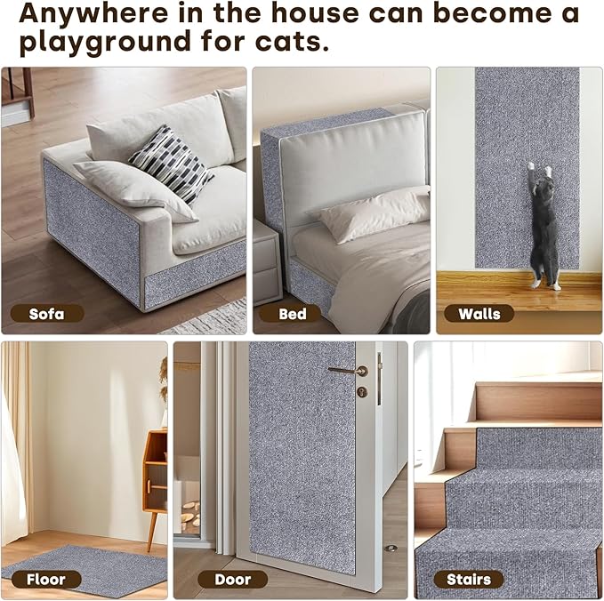 JOENIE Cat Scratch Protector, Self-Adhesive Scratching Pad, Trimmable Furniture Guard for Couches & Walls, Reusable & Washable Cat Claw Deterrent Mat (Light Grey, 15.8 * 39.4in, 1)