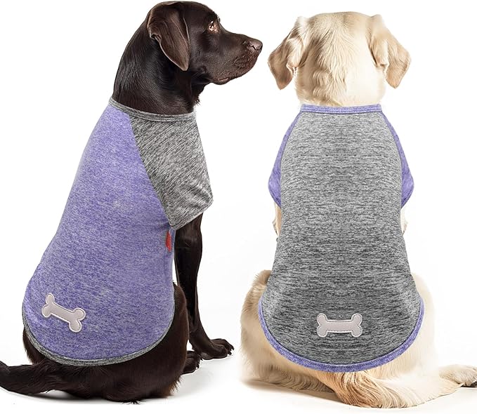 KYEESE 2Pack Dog Shirt with Sleeves, Lightweight Sun Protection Dog T Shirts for Large Dogs, Breathable Pet Tank Top Reflective Dogs Clothes for Summer Outdoor Walking, Purple+Grey, 3XL