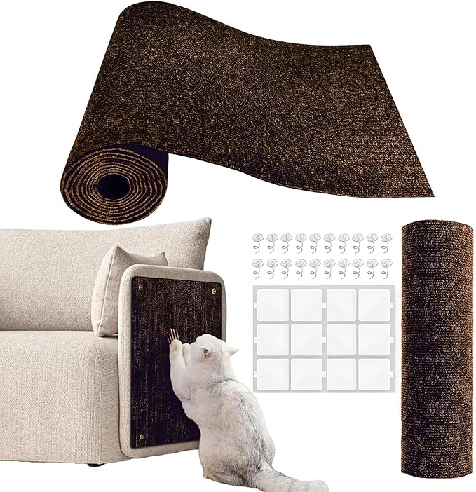 Cat Scratch Couch Furniture Protector, Adhesive Cat Scratch Pad Deterrent for Furniture, DIY Climbing Scratcher for Indoor Cats (Brown, 78.7x15.8 in)
