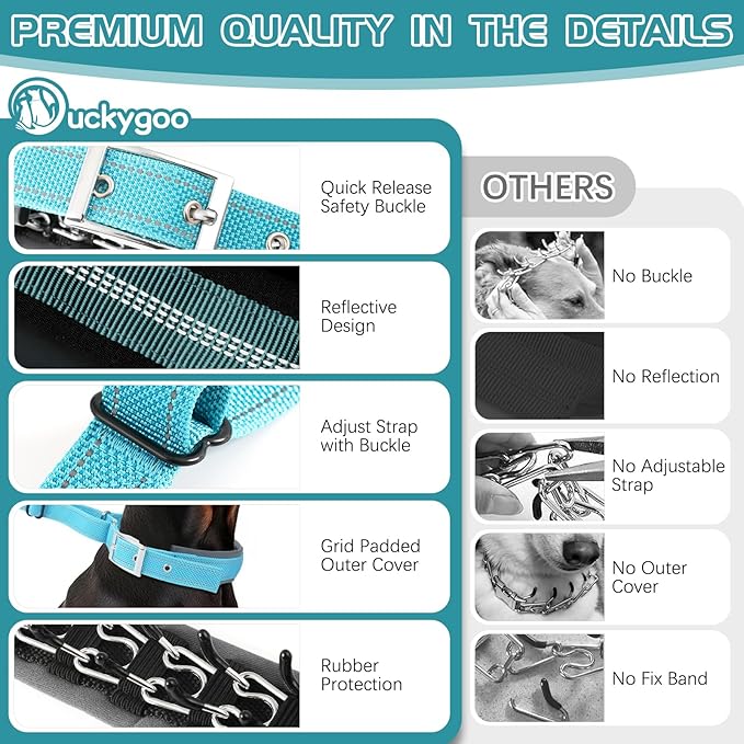 Adjustable No Pull Dog Collar - Heavy Duty Martingale Slip Collar with Reflective Widened Nylon & Metal Buckle for Training Walking Hunting (Small/Medium/Large Dogs),Blue,L
