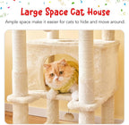 66-Inch Tall Cat Tree for Indoor Cats, Multi-Level Large Cat Tower with 3 Hammocks, 2 Padded Perches, cat Tree Tower with Scratching Post and Hanging Toys for Large Adult, Beige