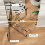 Cumbor 29.2–43" Baby Gate for Stairs, Wall-Mounted (Drill Required), Expandable No Bottom Bar Dog Gate, Auto Close Extra Wide Walk Thru, Pet & Toddler Proof Gate, Top & Bottom of Stairways (Brown)