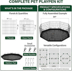 PJYuCien Dog Playpen with Bottom Pad - Metal Foldable Exercise Pen, 8 Panels 24" H x 24" W Indoor Outdoor Pet Fence Puppy Crate Kennel, Black