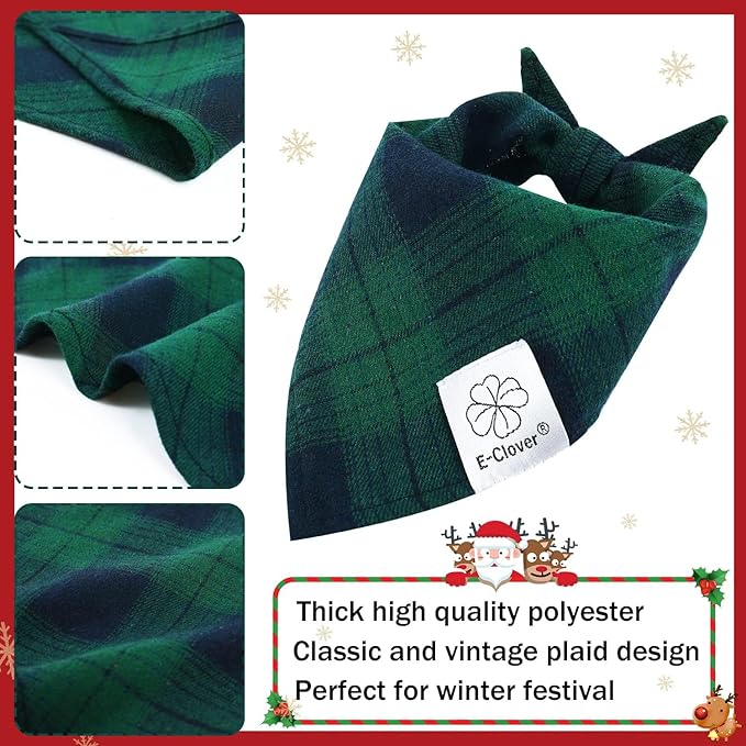 E-Clover St Patricks Day Dog Bandanas Boy & Matching Scrunchie Set Plaid Dog Bibs Scarf Triangle Kerchief Bandana for Medium Large Dogs Birthday Gifts Pet Owner Mom Green Spring