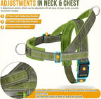 Lukovee No Pull Dog Harness & Leash Set - Heavy Duty Dog Vest Harness with Soft Padded for Medium Large Dogs, Adjustable Reflective Tactical Pet Harness for Easy Walk and Training (M, Green)