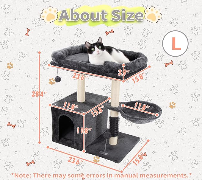 28.4" Small Cat Tree Tower,Cat Scratching Post for Indoor Cats,Featuring with Cat Cave & Cozy Perch,Cat Self Groomer and Interactive Dangling Ball Great for Kittens/Cats (Smoky Gray, Large)