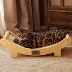 FUKUMARU Cat Scratcher Bed Sisal, 23.6 Inch Durable Scratching Bed for Indoor Cats, Large Cat Scratch Pad, Natural Sisal Hammock, Solid Wood Frame Lounger Chair for Sleep & Scratch (Wood)