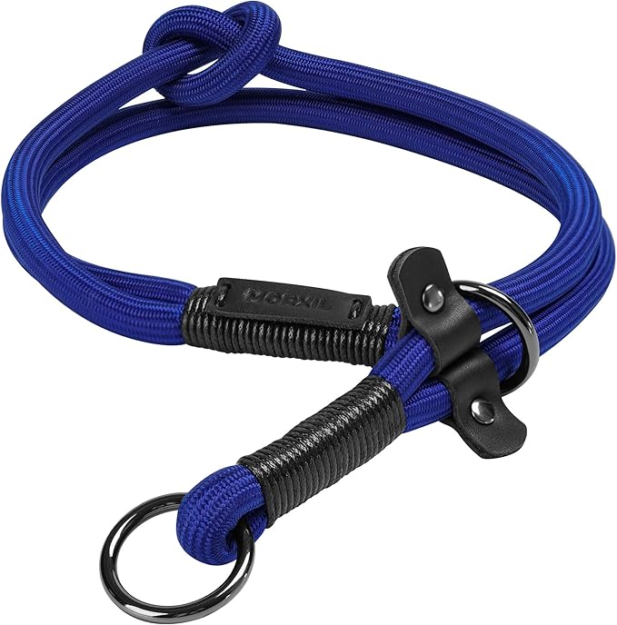 Slip Dog Collar, Nylon Rope Dog Choker Collars with Adjustable Stopper, Heavy Duty Collar for Medium Dog Training (Blue)