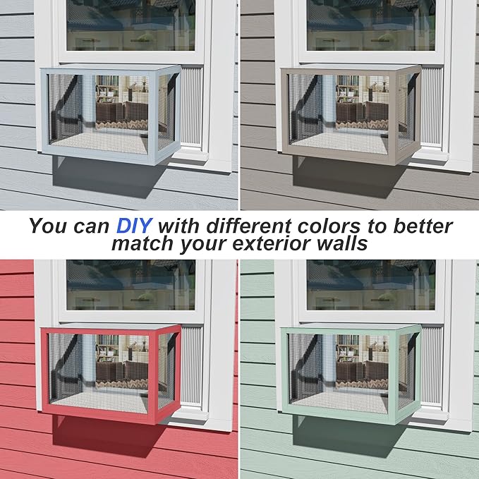 GDLF Cat Window Box, Universal Cat Window Perch Catio with Weather-Resistant Clear Roof, Fits Double Hung Windows 24" to 38.5" Wide, for Sunbathing, Napping & Outdoor Viewing