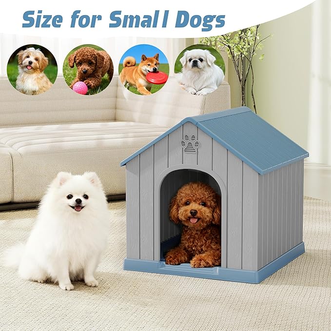 Fancyango Dog House Outdoor Indoor, Weatherproof Dog House with Elevated Floor and Air Vents for Small to Medium Dogs,Easy Clean and Assemble (Blue1, 26.18''L × 24.02''W × 25.98''H)