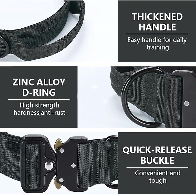 Heavy Duty Tactical Dog Collar – Adjustable Nylon with Metal Buckle, Durable & Comfortable for Medium to Large Dogs (German Shepherd, Labrador, Rottweiler), Black, XL, for Training & Outdoor Use.