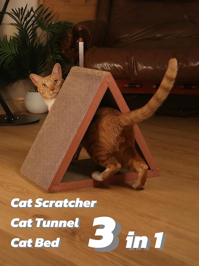 Cat Scratcher Cat Scratching Board - Foldable - Triangle, 6 Usable Sides Scratchers for Indoor Cats, Vertical Cat Scratch Pads(Pack of 3)