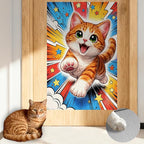 Nuxovilar Cat Wall Scratcher 15.3x23.6 Inches Polyester Synthetic Fiber, Comic Style Kitten Print, wall scratchers for Indoor Cats, cat Scratch pad, Home Decor, Kids Room, Den (2pcs)